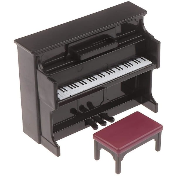 Mini Piano modell Miniatyr med stol 1/12 skala Dockhus Musikinstrument Ornament för dockhus möbler