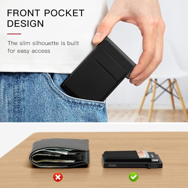 Miesten pieni lompakko - Pop-up-korttikotelo RFID-suojauksella Minimalistinen yrityskorttien lompakko setelitaskulla ja kolikkotaskulla Black