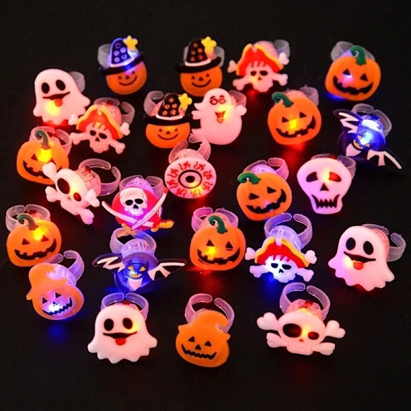 LED-lys Halloween Ring Glødende Pumpe Spøkelse Skalle Ringer Halloween Jul Fest Dekorasjon for Hjemmet Santa Snømann Barn Gave Halloween Mix Halloween Mix 10pcs