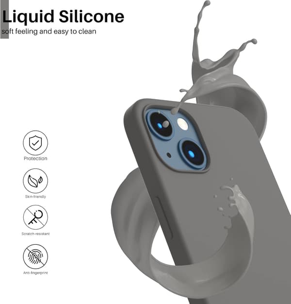 Støtsikkert flytende silikondeksel til iPhone 13 6.1\" - Ultratynn helkroppsbeskyttelse [JUN] Cold Gray