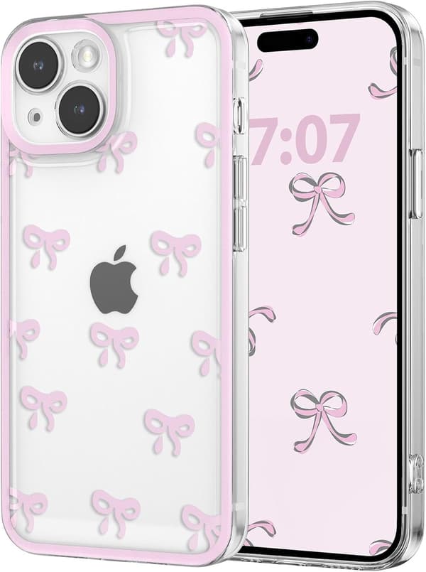Transparent iPhone 14-cover med sødt rosetmønster og kamerabeskyttelse [JUN] iPhone 14