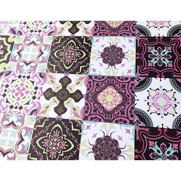 24 kpl lila marokkolaista laatta-tarraa, vaaleanpunainen keittiö kylpyhuone seinä laatta-tarrat irrota ja liimaa laatta-siirtotarrat (15 cm x 15 cm) Purple