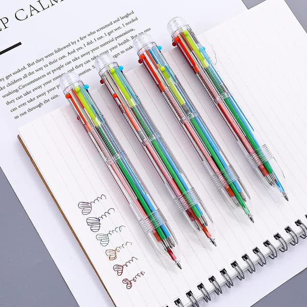 6-i-1 Flerfärgad Infällbar Kulspetspenna, 0,7 mm 6-pack [JUN]