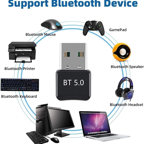 Bluetooth USB 5.0-dongel, mininyckel USB Bluetooth 5.0 med lavt strømforbruk