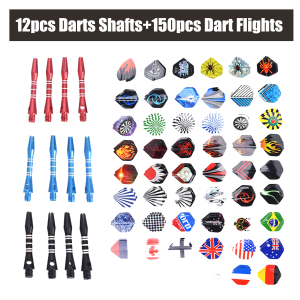 12 kpl Dartskaft Alumiinivarsi 150 kpl Dart Tail Flights Wi