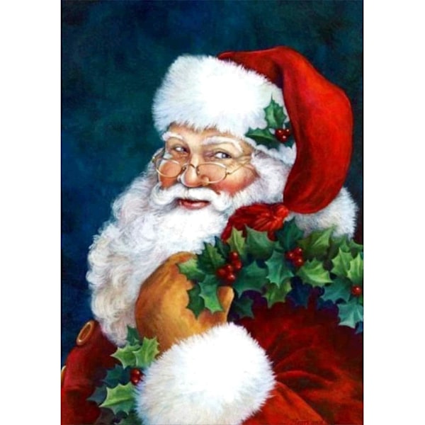 Santa Claus Diamond Art Painting Set, Jule Diamond Dot Art Painting Set Fuld Rund Diamond Maleri Hjemmevæg Dekoration Gave (12 x 16 Tommer)