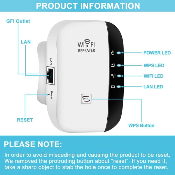 WiFi Range Extender 3000 Sq Ft Dækning til 45 Enheder, Hvid[JUN]