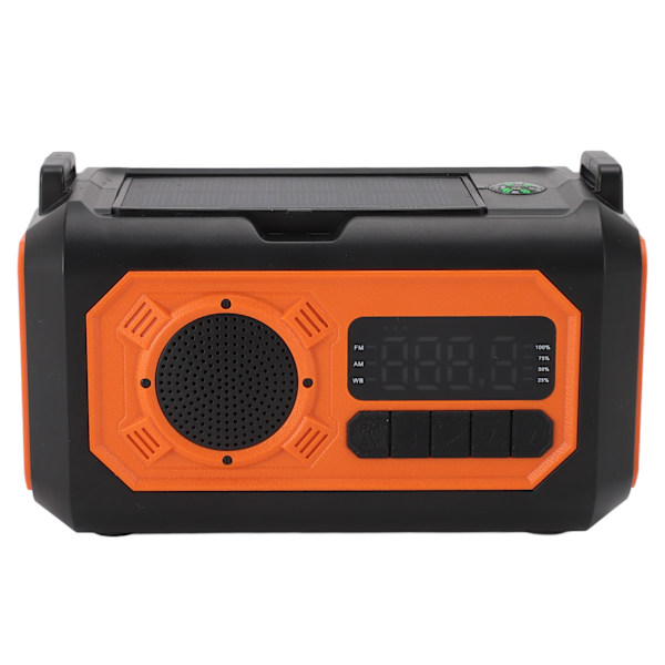 12000mAh Nødradio med Sveiv, Solcellepanel, Lommelykt, Leselys, Kompass, Telefonlader, Bærbar Radio AM FM NOAA