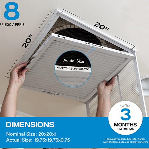 Simply 20x20x1 Luftfilter, Merv 8, MPR 600, 6-pack, HVAC-ugnsluftfilter