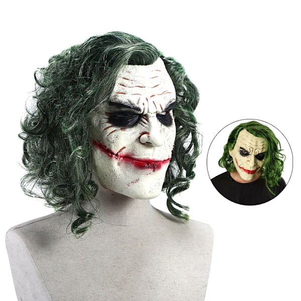 Halloween Joker-naamio Cosplay Kauhu Klovnaamio vihreällä hiuksella