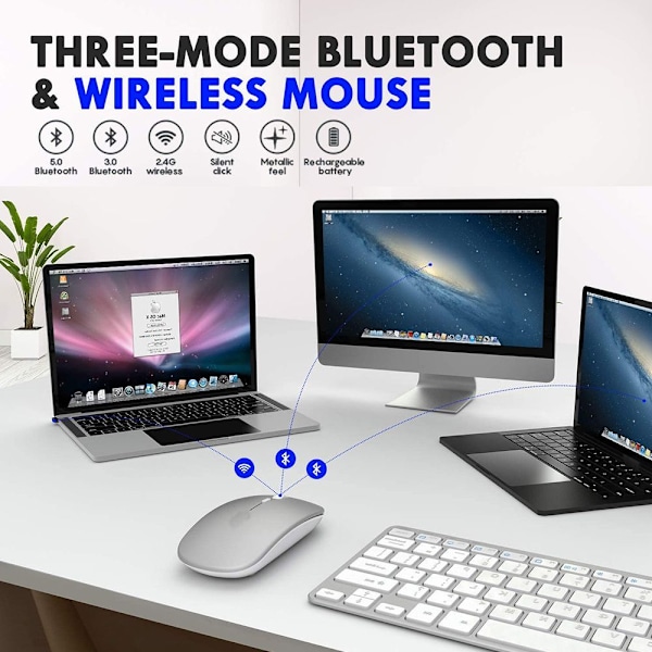Bluetooth-mus för bärbar dator/iPad/iPhone/Mac (iOS 13.1.2 och senare) – rymdsilver
