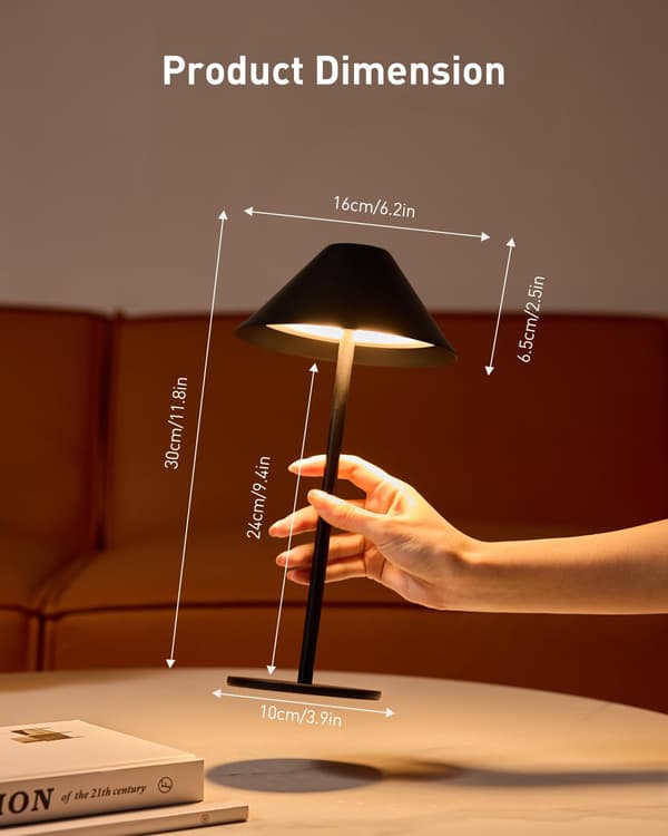 Oppladbar trådløs LED-skrivebordslampe med dimbar vanntett design[JUN] black