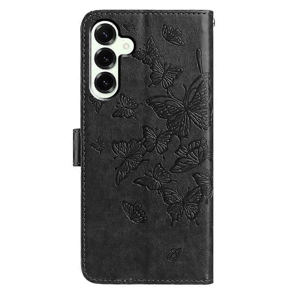 Fjärilstryck PU Läder Plånboksfodral för Samsung Galaxy S25 FE[JUN] Black
