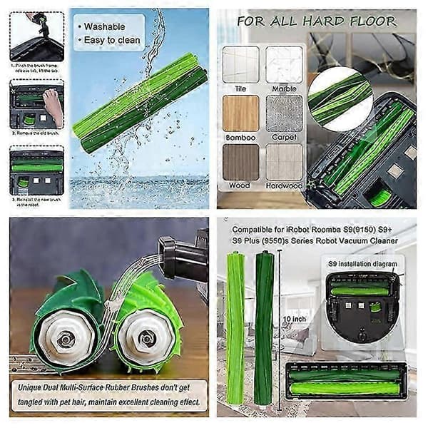 Kompatibel med iRobot Roomba S9 & S9+ Gummibørste Erstatningssett [JUN]