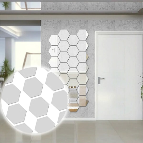 60 st DIY Hexagon Spegel Väggdekaler Avtagbar Spegel Vägg