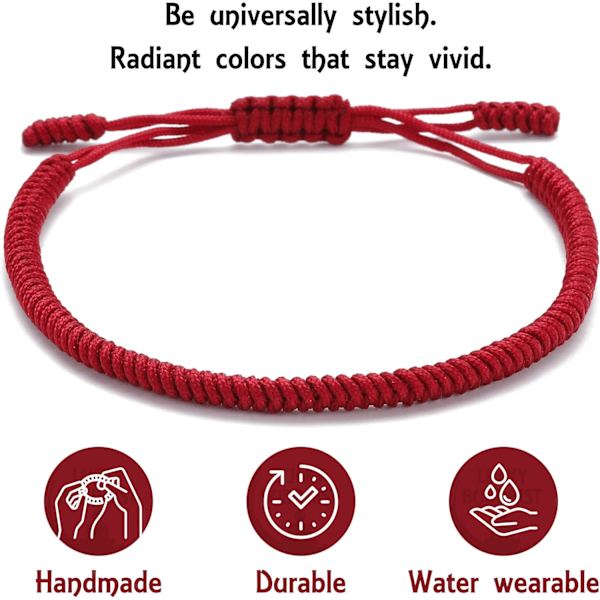 Håndlaget tibetansk lykkearmbånd for kvinner, menn, tenåringer, justerbar størrelse vennskapsgave håndlaget tau flettet chakra armbånd Dark Red