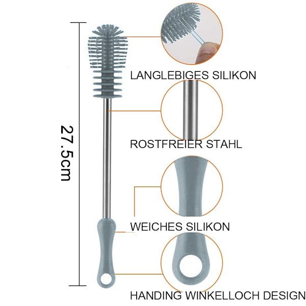 Pullonpesuflaska harja silikonharja pitkällä kahvalla 27
