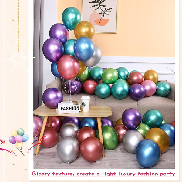 Festballoner, 100 stk. 10-tommer metalliske latexballoner, dekorative ballonpakker i forskellige farver, velegnet til fødselsdage, bryllupper, jul