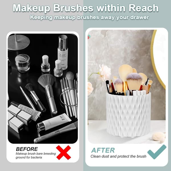 Roterende Makeup Organizer med Børsteholder - Stor Kapacitet Vanity Opbevaringsboks[JUN]