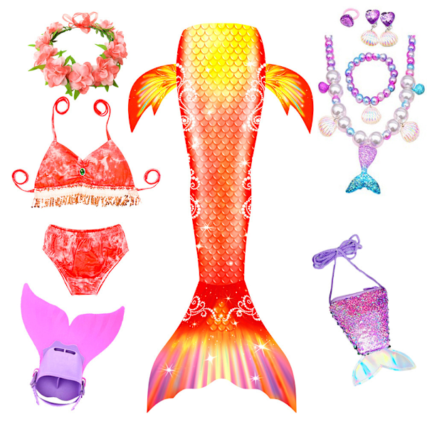 9-delt Havfrue-badedragt Prinsesse Bikini Badetøjssæt Inkl. Monofin MY11 MY11 MY11 150