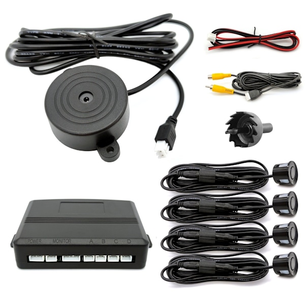 4 parkeringssensorer, summer, 12V kontrollpanel - kit svart