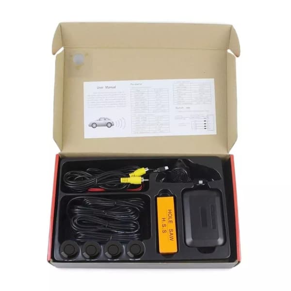 4 parkeringssensorer, summer, 12V kontrolpanel - sæt sort