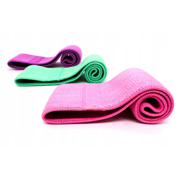 3 kappaletta kumia vastusmateriaalin harjoitusnauhoja, violetti, vaaleanpunainen, vihreä