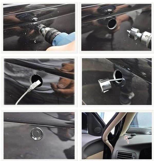 4 parkeringssensorer, summer, 12V kontrollpanel - kit Grå