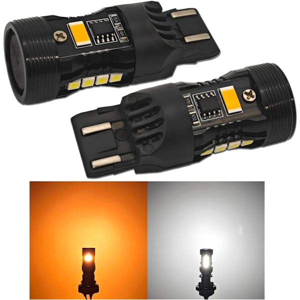 2 st W21/5W LED-lampor 7443 12V utan fel, två färger, EU-USA