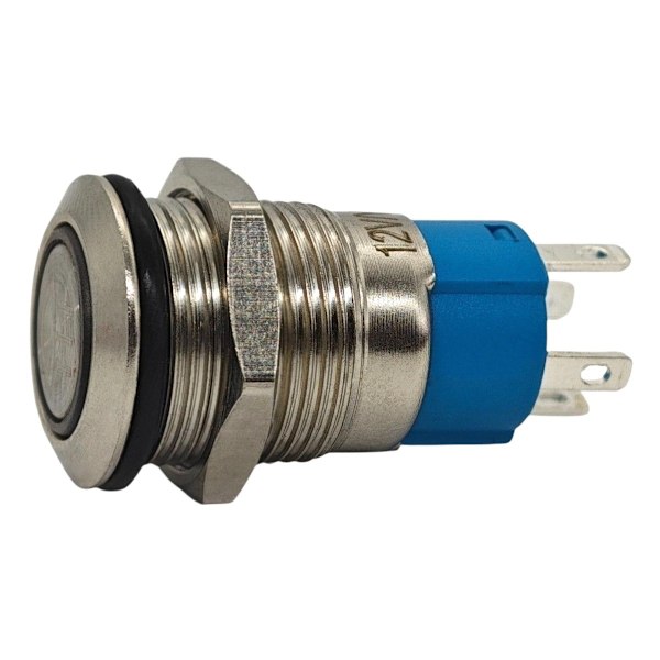 LED-sumuvalokytkin 12mm kromi hetkellinen + pistorasia + pistorasia