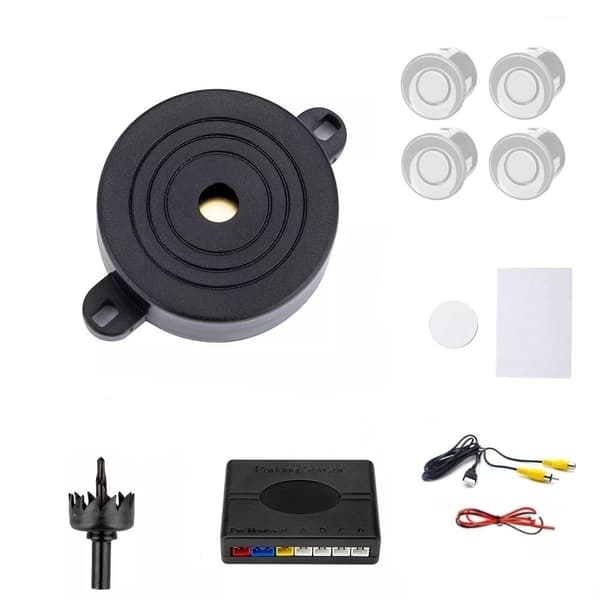 4 parkeringssensorer, summer, 12V kontrollpanel - kit Vit