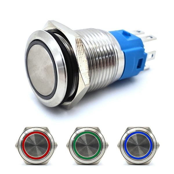 Päälle/pois-kytkin, LED-painike 18mm RGB 3-in-1 kromi + pistorasia 18mm RGB 3-in-1 kromi + pistorasia