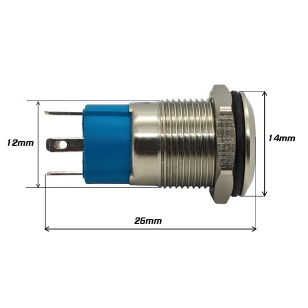 LED-sumuvalokytkin 12mm kromi hetkellinen + pistorasia + pistorasia