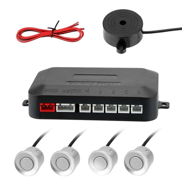 4 parkeringssensorer, summer, 12V kontrollpanel - kit Silver