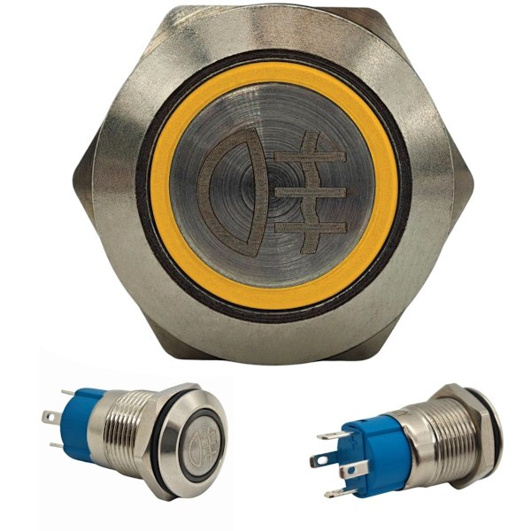 LED-sumuvalokytkin 12mm kromi Snap-on + pistorasia 12mm kromi