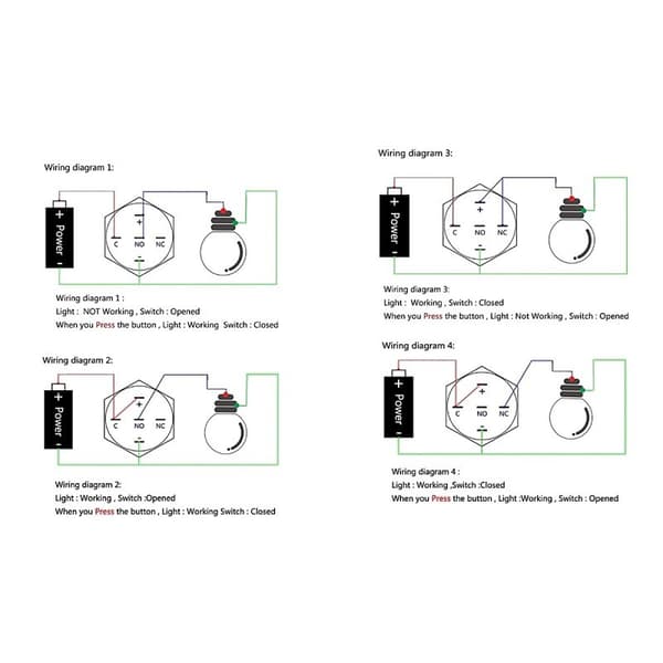 2 st On/Off-knapp, LED-snap-knapp 18mm svart Vit