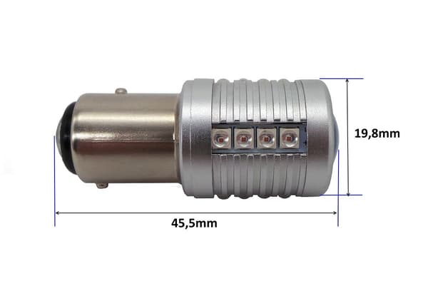 2 kpl P21/5W LED-lamppu BAY15D 12-24V CANBUS 2000lm punainen