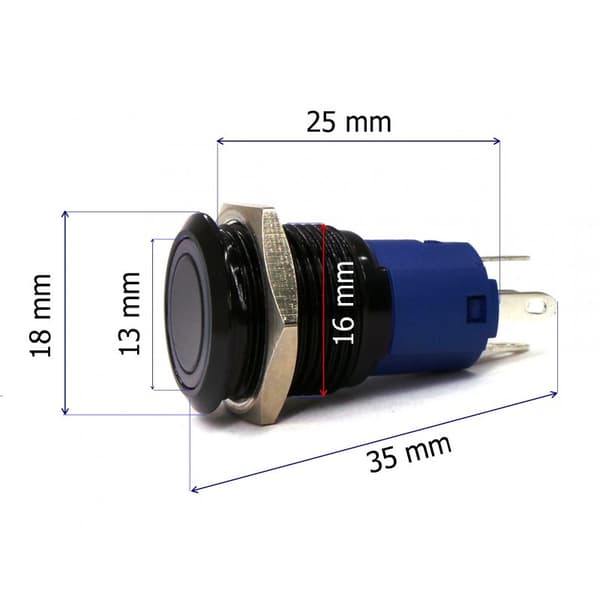 2 st On/Off-knapp, LED-snap-knapp 18mm svart Vit
