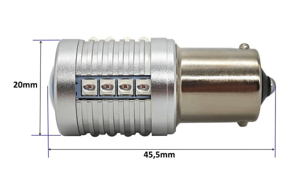 2 kpl P21W LED BA15S 12-24V CANBUS polttimo 2000lm punainen