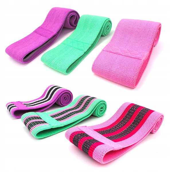 3 kappaletta kumia vastusmateriaalin harjoitusnauhoja, violetti, vaaleanpunainen, vihreä
