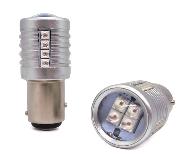 2 kpl P21/5W LED-lamppu BAY15D 12-24V CANBUS 2000lm punainen