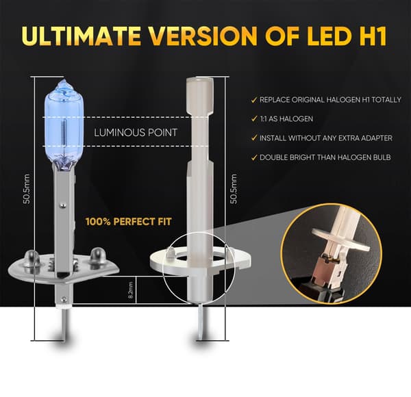 LED-lamppu H1 9V-16V CANBUS 3000lm 2 kpl 2 kpl