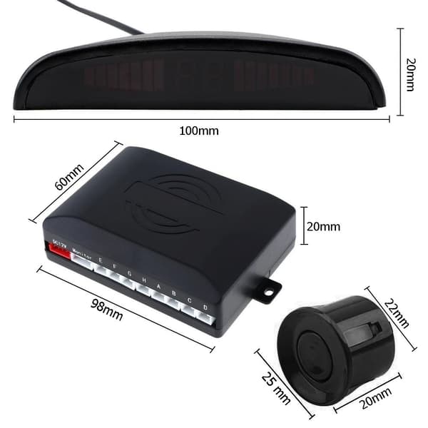 8 parkeringssensorer, 4 fram - 4 bak, display, 12V kontrollpanel - kit