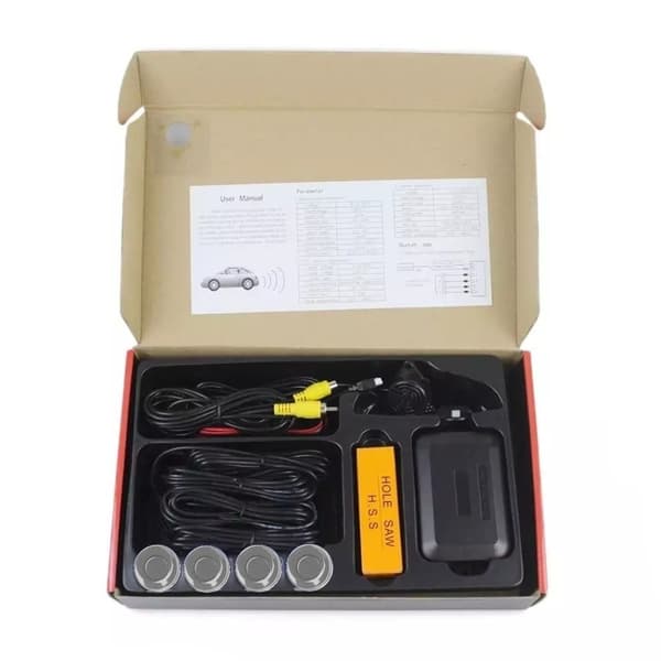 4 parkeringssensorer, summer, 12V kontrollpanel - kit Grå