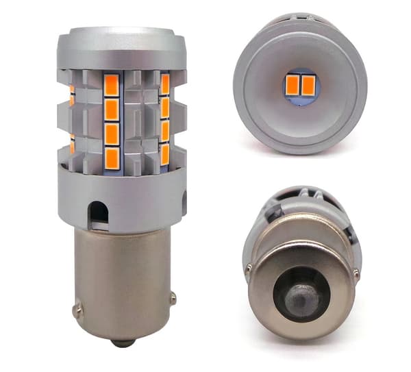 2 kpl LED-lamppu PY21W, BAU15S 12-24V ei vikaa oranssi 100% CANBUS
