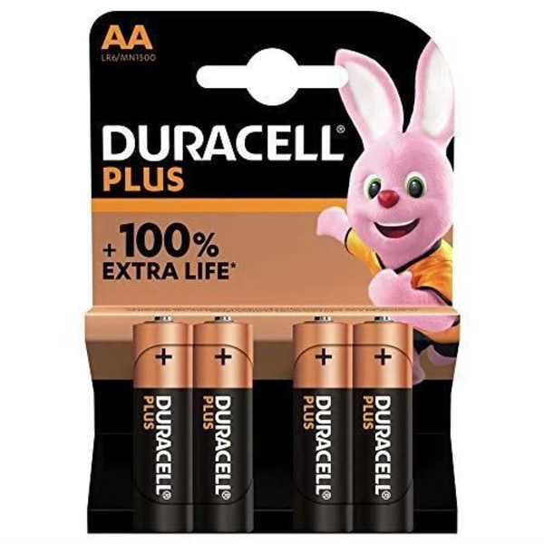 Duracell batterier Paket med 4 AA Duracell Plus alkaliska batterier, 1,5V LR06