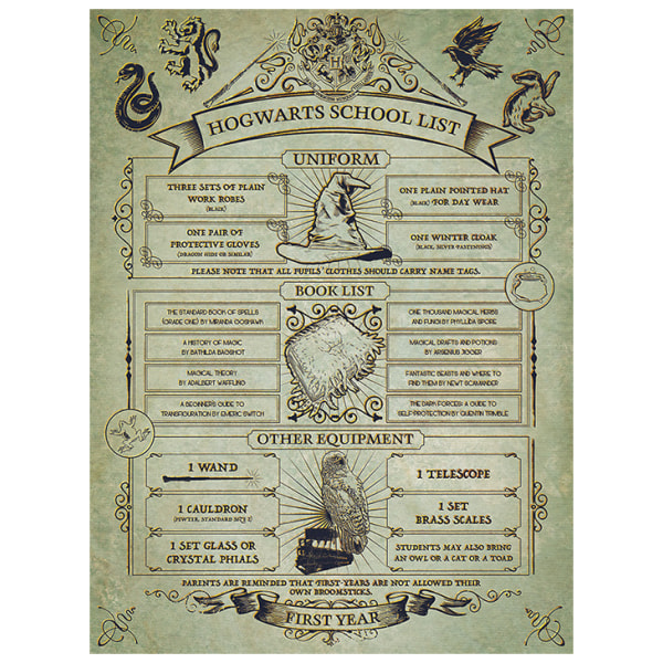 Harry Potter Canvas Tavla Hogwarts School List