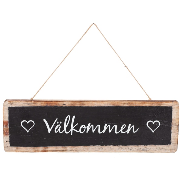 Træskilt Velkommen Sort 30 x 10 cm