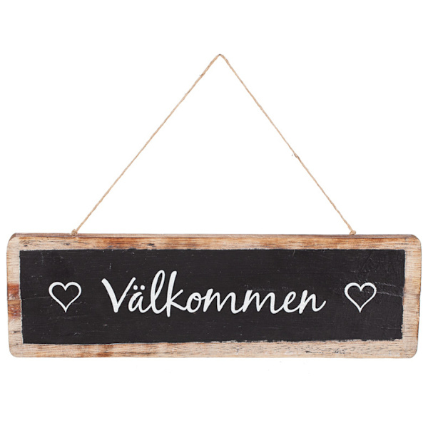 Träskylt Välkommen Svart 30 x 10 cm