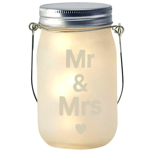 Valo lyhdyt LED Lasipurkki Mr & Mrs